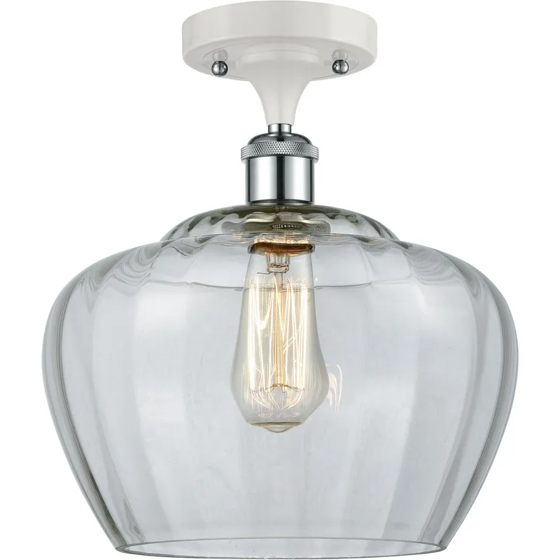 Ballston Large Fenton LED 11 inch White and Polished Chrome Semi-Flush Mount Ceiling Light in Clear Glass, Ballston