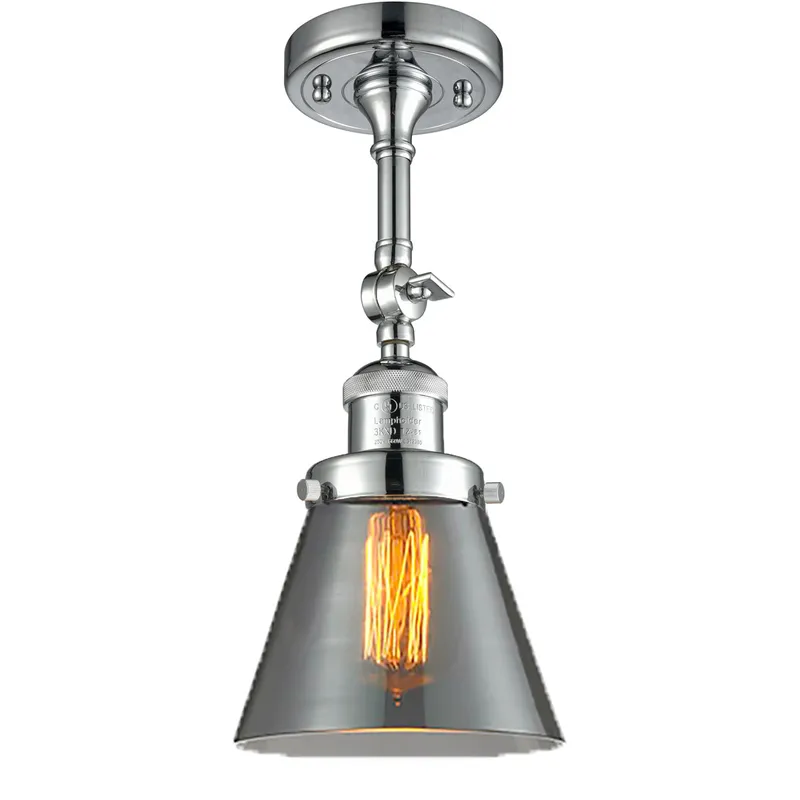 Franklin Restoration Small Cone 1 Light 6 inch Polished Chrome Semi-Flush Mount Ceiling Light in Plated Smoke Glass, Franklin Restoration