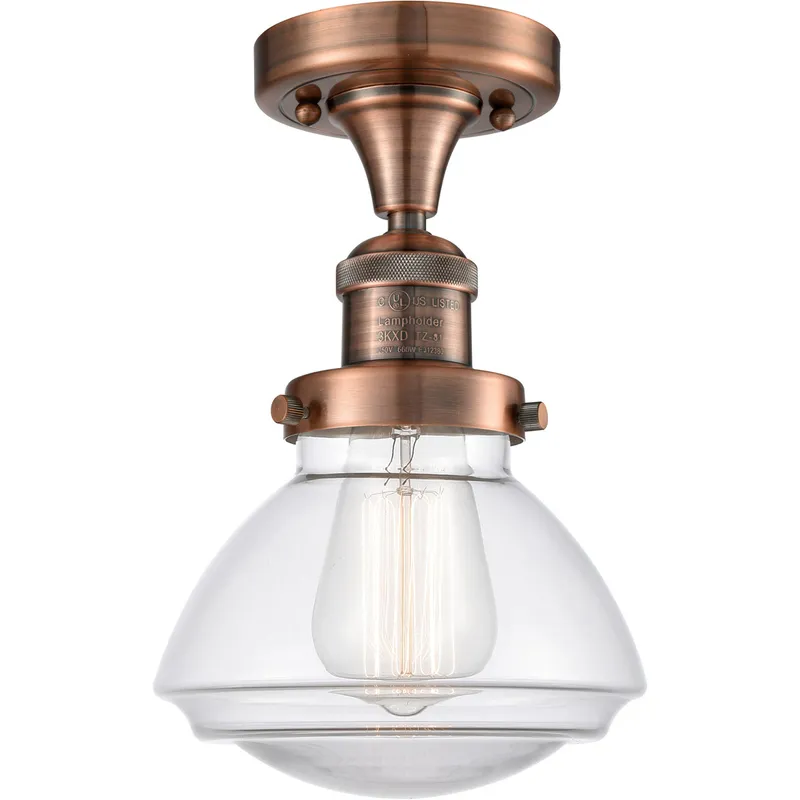 Franklin Restoration Olean 1 Light 7 inch Antique Copper Semi-Flush Mount Ceiling Light in Clear Glass, Franklin Restoration