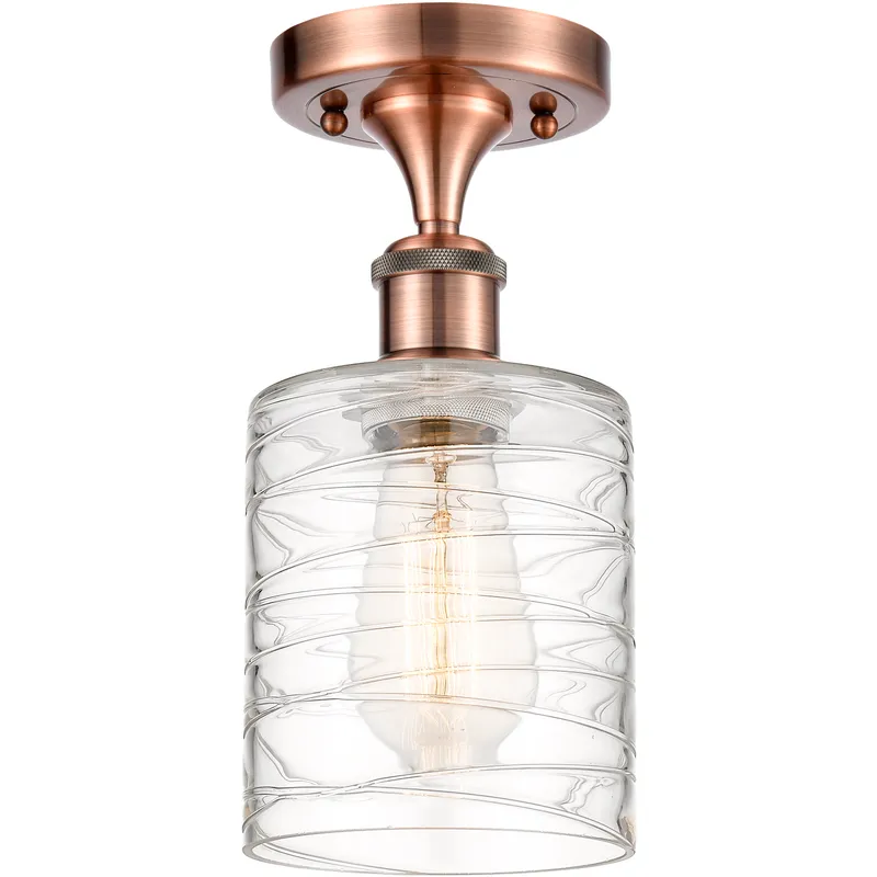 Cobbleskill 1 Light 5 inch Antique Copper Semi-Flush Mount Ceiling Light in Deco Swirl Glass