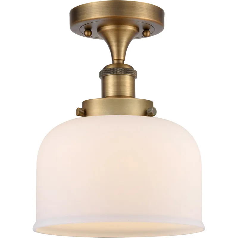 Ballston Large Bell 1 Light 8 inch Brushed Brass Semi-Flush Mount Ceiling Light in Matte White Glass