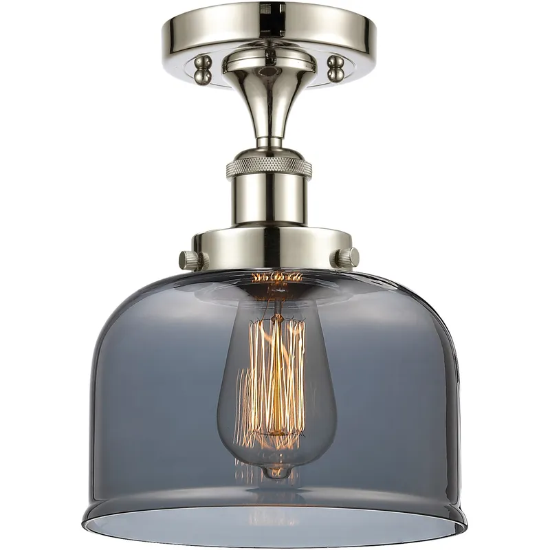 Ballston Large Bell 1 Light 8 inch Polished Nickel Semi-Flush Mount Ceiling Light in Light Smoke Glass