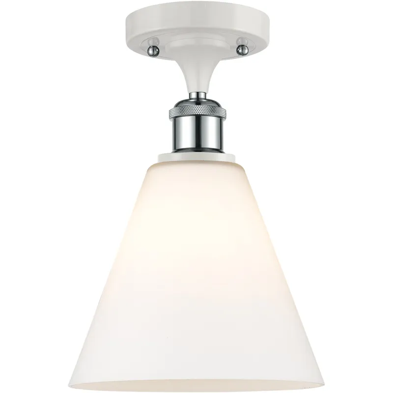 Ballston Cone 1 Light 8 inch White and Polished Chrome Semi-Flush Mount Ceiling Light in Matte White Glass