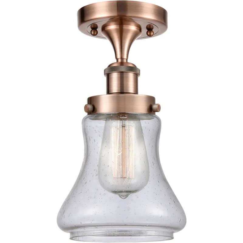 Bellmont 1 Light 6.5 inch Antique Copper Semi-Flush Mount Ceiling Light in Seedy Glass