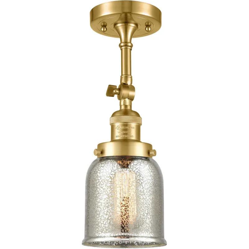 Franklin Restoration Small Bell 1 Light 5 inch Satin Gold Semi-Flush Mount Ceiling Light in Silver Plated Mercury Glass, Franklin Restoration