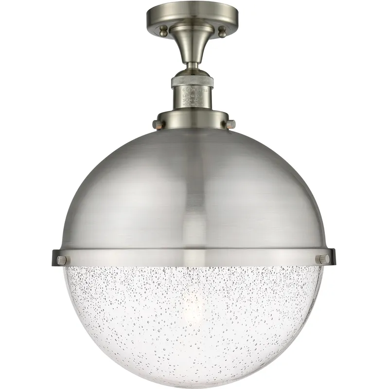 Franklin Restoration Hampden LED 12.88 inch Brushed Satin Nickel Semi-Flush Mount Ceiling Light in Seedy Glass