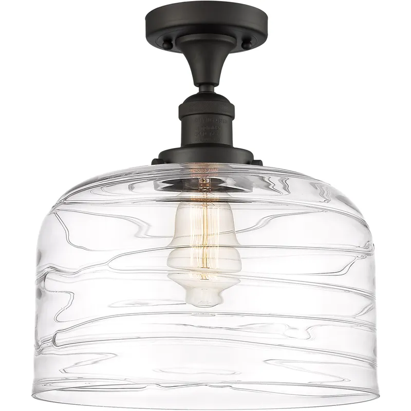 Franklin Restoration Bell LED 12 inch Oil Rubbed Bronze Semi-Flush Mount Ceiling Light in Clear Deco Swirl Glass