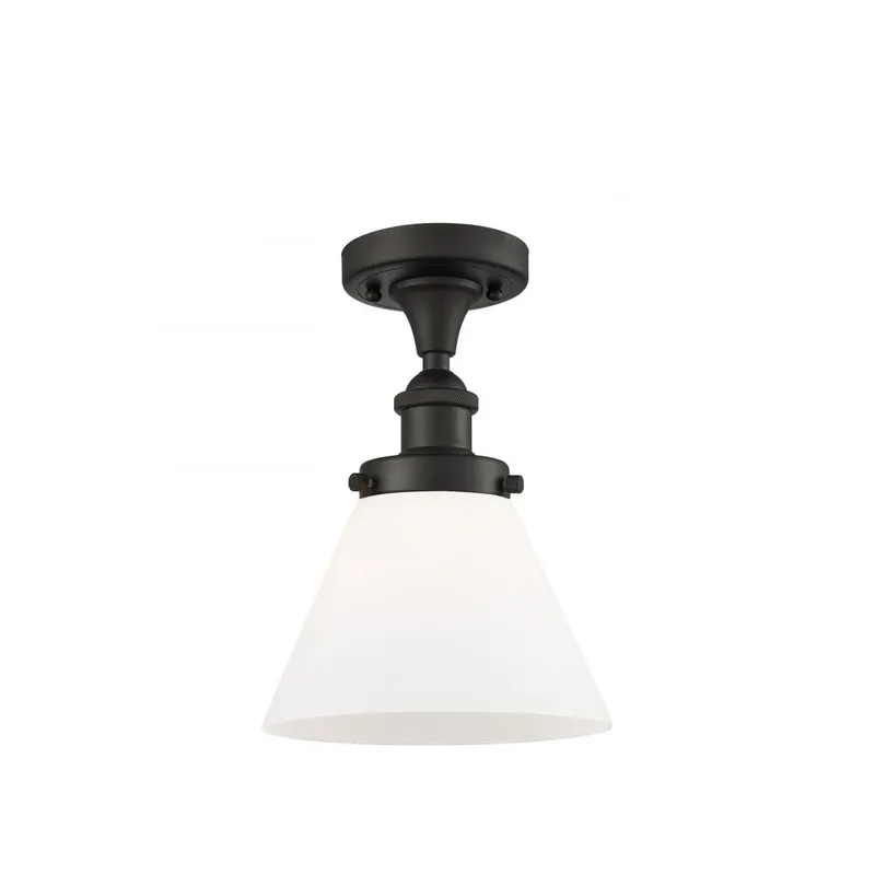Ballston Large Cone LED 8 inch Oil Rubbed Bronze Semi-Flush Mount Ceiling Light in Matte White Glass, Ballston