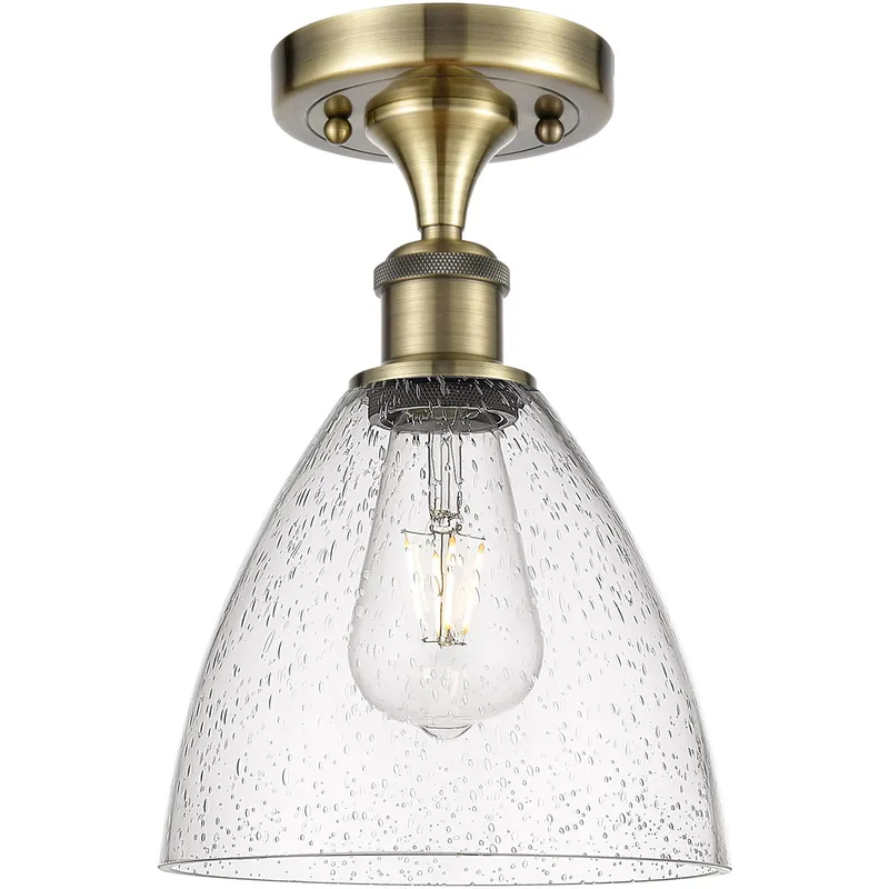 Ballston Dome LED 7.5 inch Antique Brass Semi-Flush Mount Ceiling Light in Seedy Glass