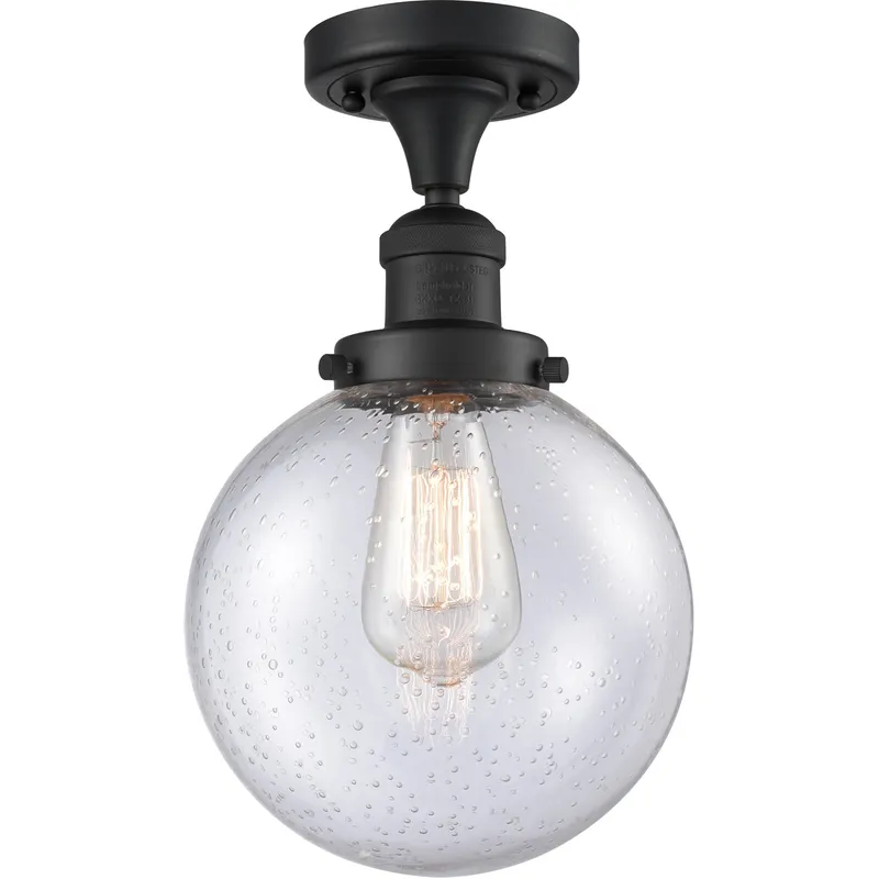 Franklin Restoration Large Beacon 1 Light 8 inch Matte Black Semi-Flush Mount Ceiling Light in Seedy Glass, Franklin Restoration