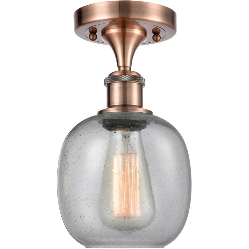 Ballston Belfast LED 6 inch Antique Copper Semi-Flush Mount Ceiling Light in Seedy Glass, Ballston
