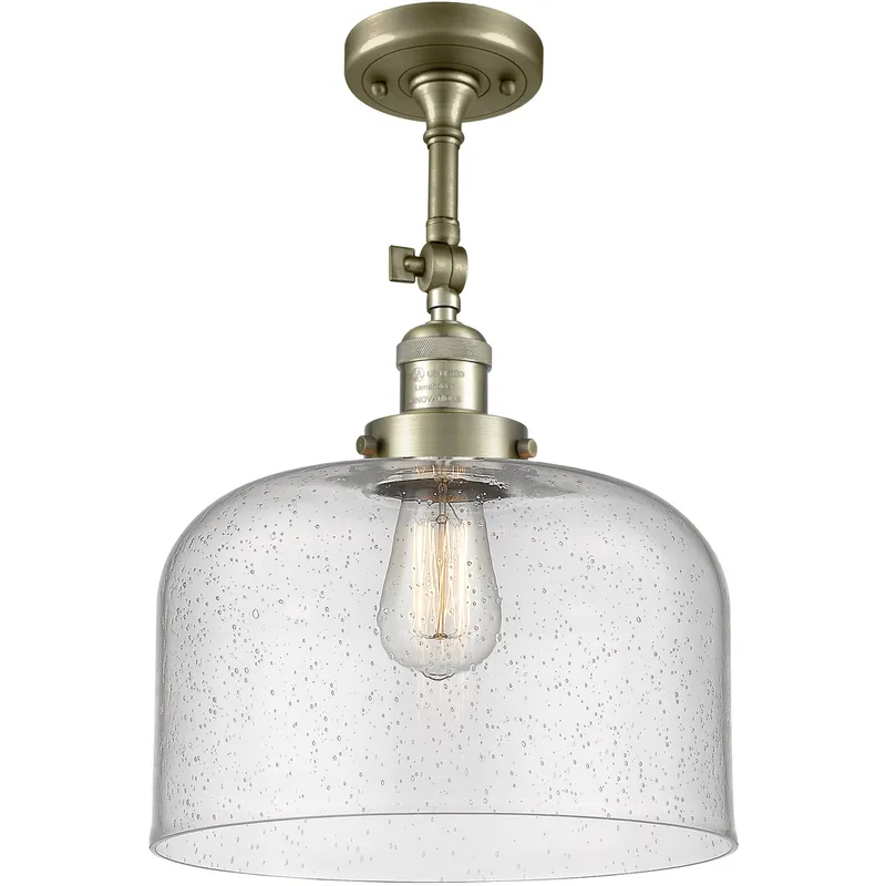 Franklin Restoration X-Large Bell LED 12 inch Antique Brass Semi-Flush Mount Ceiling Light in Seedy Glass, Franklin Restoration