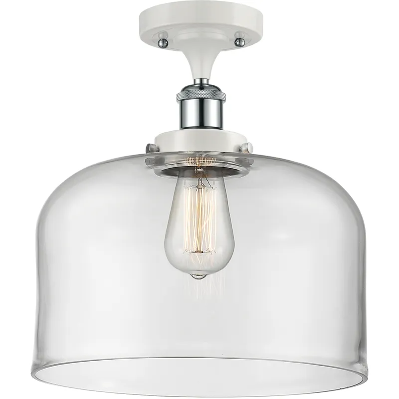 Ballston X-Large Bell 1 Light 8 inch White and Polished Chrome Semi-Flush Mount Ceiling Light in Clear Glass