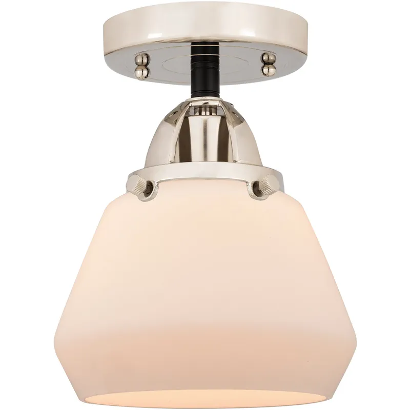 Nouveau 2 Fulton 1 Light 7 inch Black Polished Nickel Semi-Flush Mount Ceiling Light in Matte White Glass