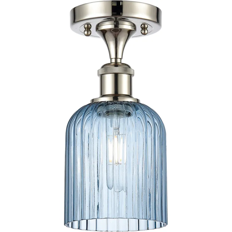 Bridal Veil 1 Light 5 inch Polished Nickel Semi-Flush Mount Ceiling Light in Princess Blue Glass