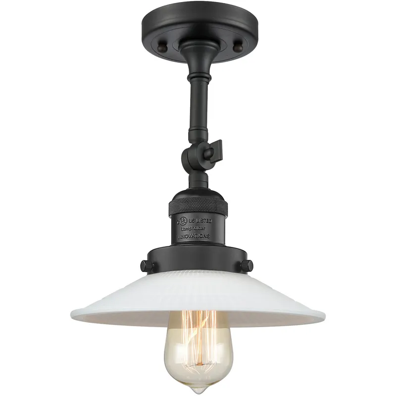 Franklin Restoration Halophane 1 Light 9 inch Matte Black Semi-Flush Mount Ceiling Light in Matte White Halophane Glass, Franklin Restoration