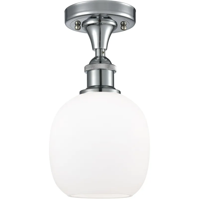 Ballston Belfast LED 6 inch Polished Chrome Semi-Flush Mount Ceiling Light in Matte White Glass, Ballston