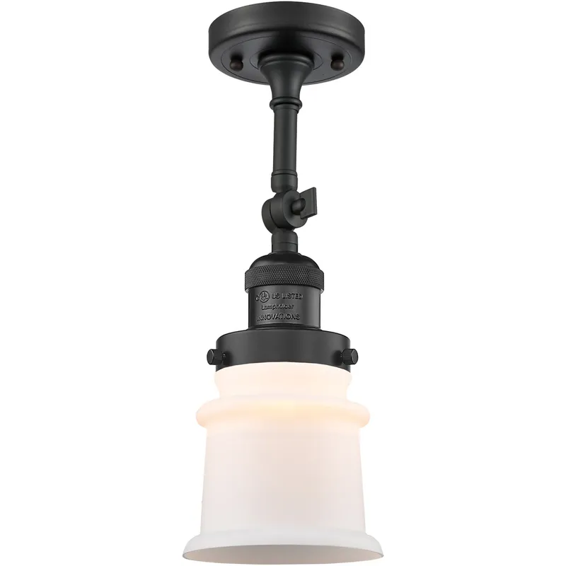 Franklin Restoration Small Canton 1 Light 6 inch Matte Black Semi-Flush Mount Ceiling Light in Matte White Glass, Franklin Restoration