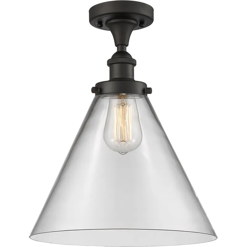Ballston X-Large Cone 1 Light 8 inch Oil Rubbed Bronze Semi-Flush Mount Ceiling Light in Clear Glass