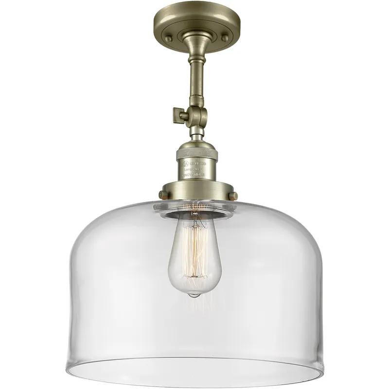 Franklin Restoration X-Large Bell LED 12 inch Antique Brass Semi-Flush Mount Ceiling Light in Clear Glass, Franklin Restoration
