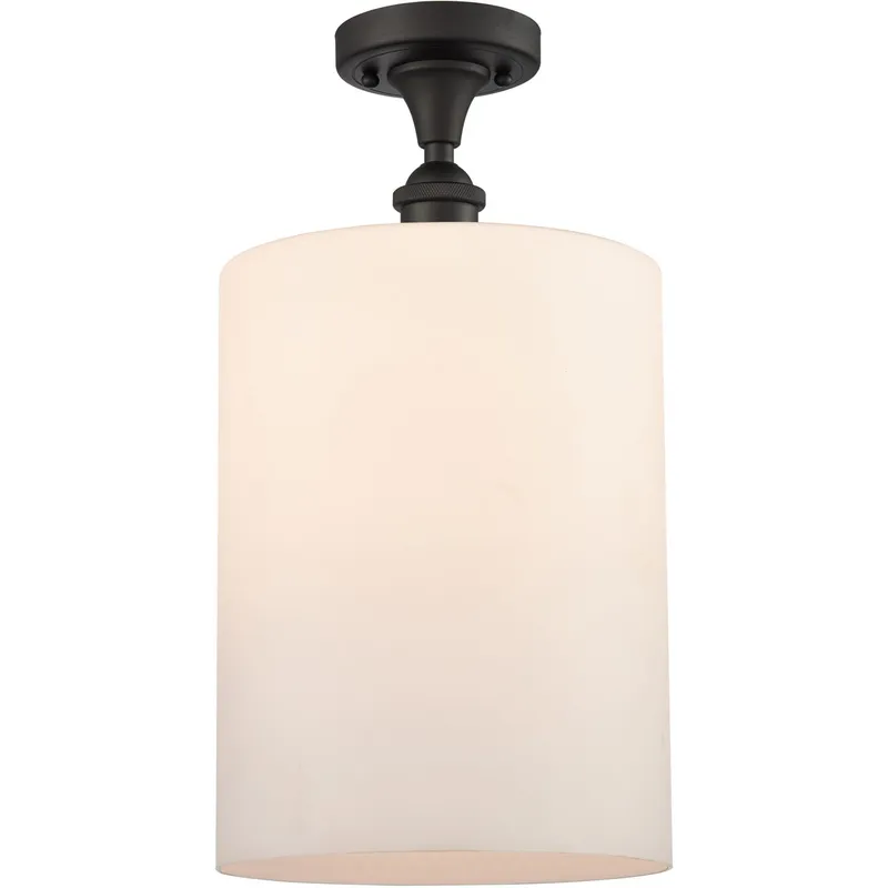 Ballston Large Cobbleskill 1 Light 9 inch Oil Rubbed Bronze Semi-Flush Mount Ceiling Light in Matte White Glass, Ballston