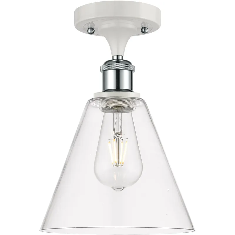 Ballston Cone 1 Light 8 inch White and Polished Chrome Semi-Flush Mount Ceiling Light in Clear Glass
