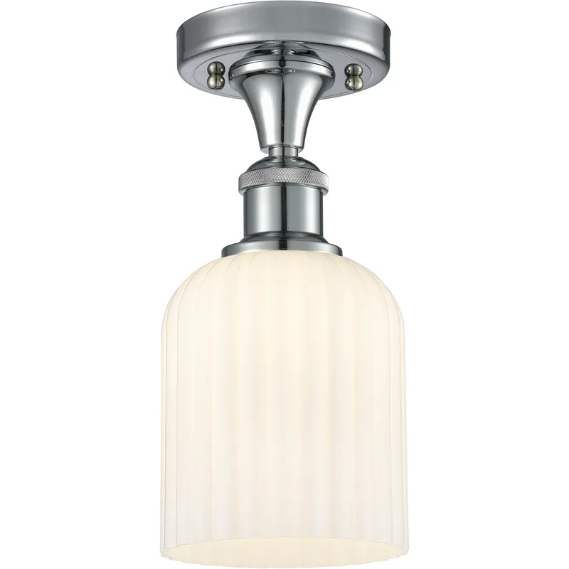 Bridal Veil 1 Light 5 inch Polished Chrome Semi-Flush Mount Ceiling Light in Gloss White Glass