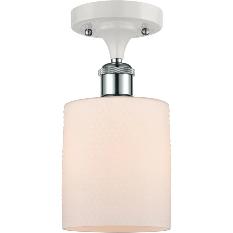 Ballston Cobbleskill 1 Light 5 inch White and Polished Chrome Semi-Flush Mount Ceiling Light in Matte White Glass, Ballston