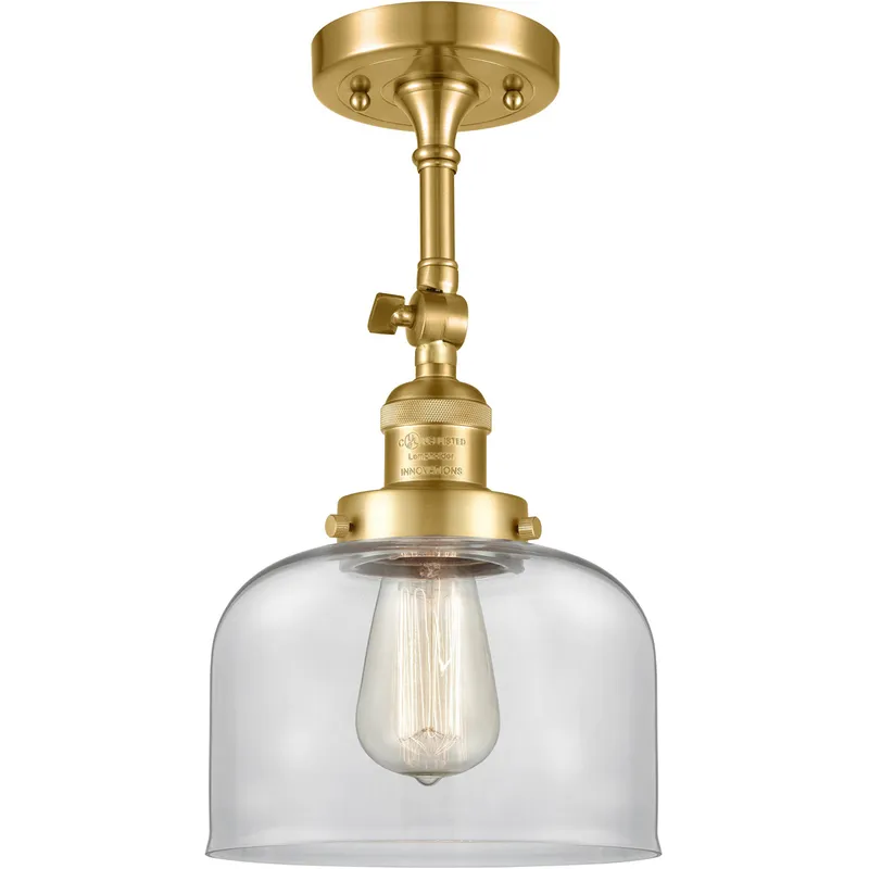 Franklin Restoration Large Bell 1 Light 8 inch Satin Gold Semi-Flush Mount Ceiling Light in Clear Glass, Franklin Restoration