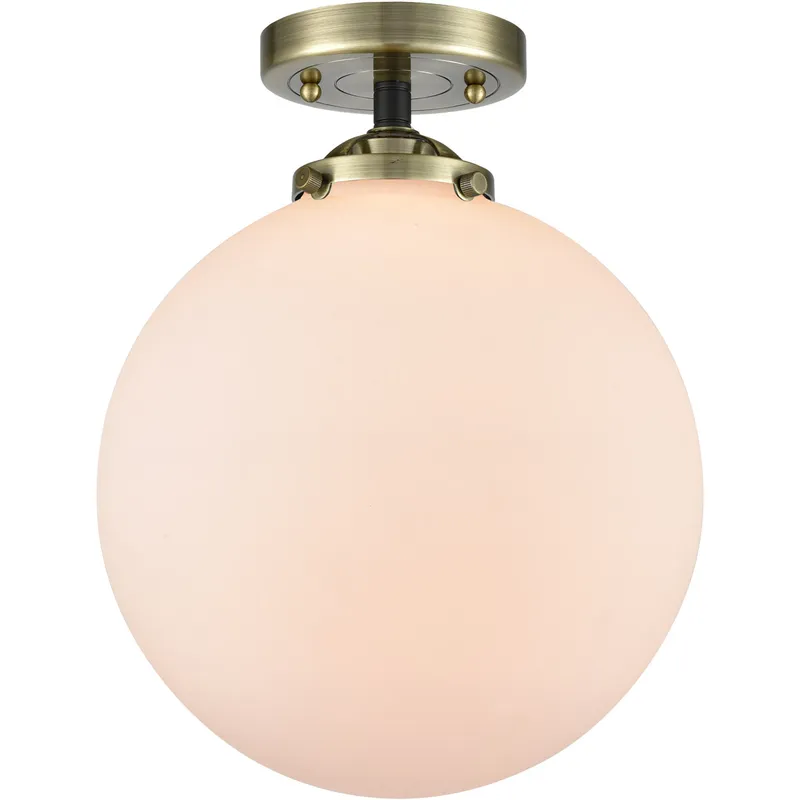 Nouveau XX-Large Beacon 1 Light 12 inch Black Antique Brass Semi-Flush Mount Ceiling Light in Matte White Glass, Nouveau