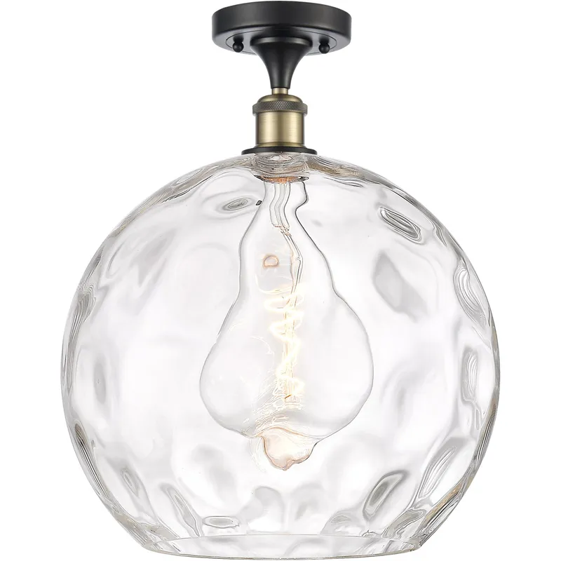Ballston Athens Water Glass 1 Light 14 inch Black Antique Brass Semi-Flush Mount Ceiling Light