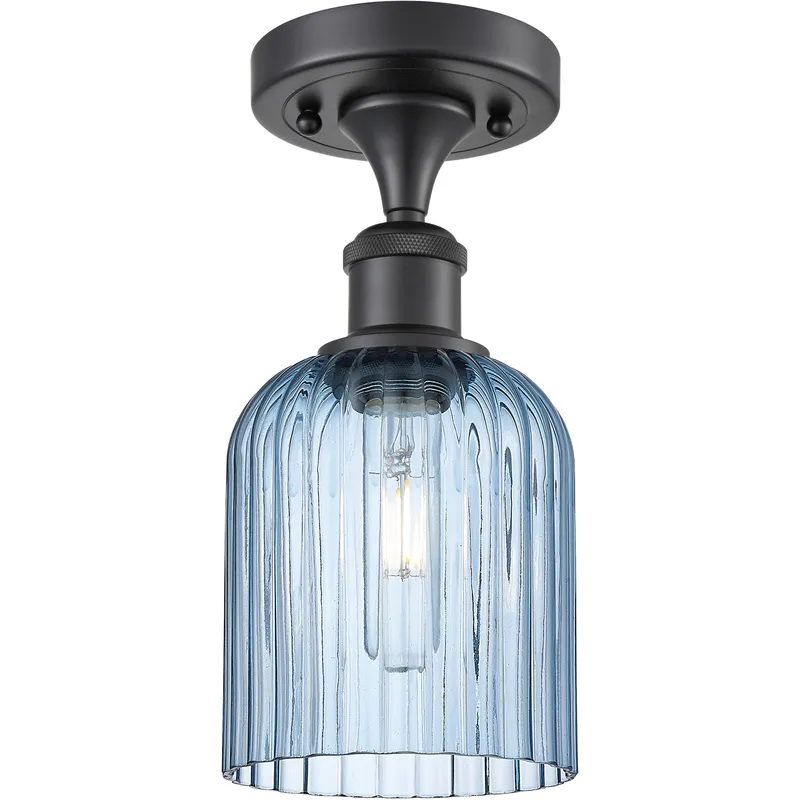 Bridal Veil 1 Light 5 inch Matte Black Semi-Flush Mount Ceiling Light in Princess Blue Glass