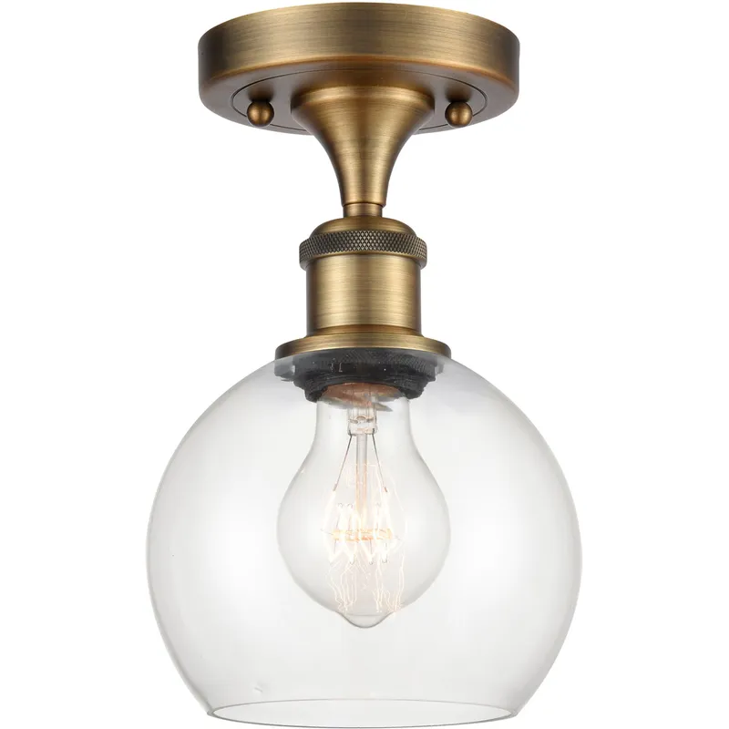 Ballston Athens LED 6 inch Brushed Brass Semi-Flush Mount Ceiling Light in Clear Glass