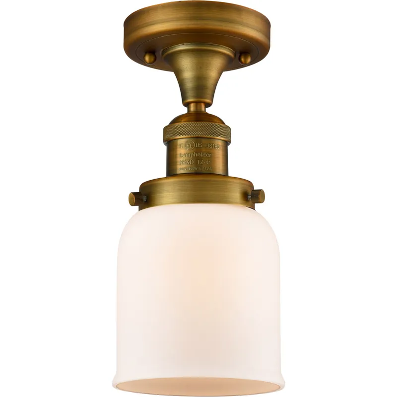 Franklin Restoration Small Bell 1 Light 5 inch Brushed Brass Semi-Flush Mount Ceiling Light in Matte White Glass, Franklin Restoration