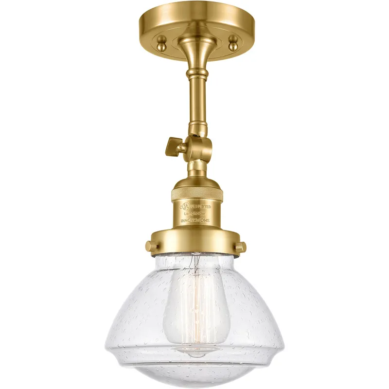 Franklin Restoration Olean LED 7 inch Satin Gold Semi-Flush Mount Ceiling Light in Seedy Glass, Franklin Restoration