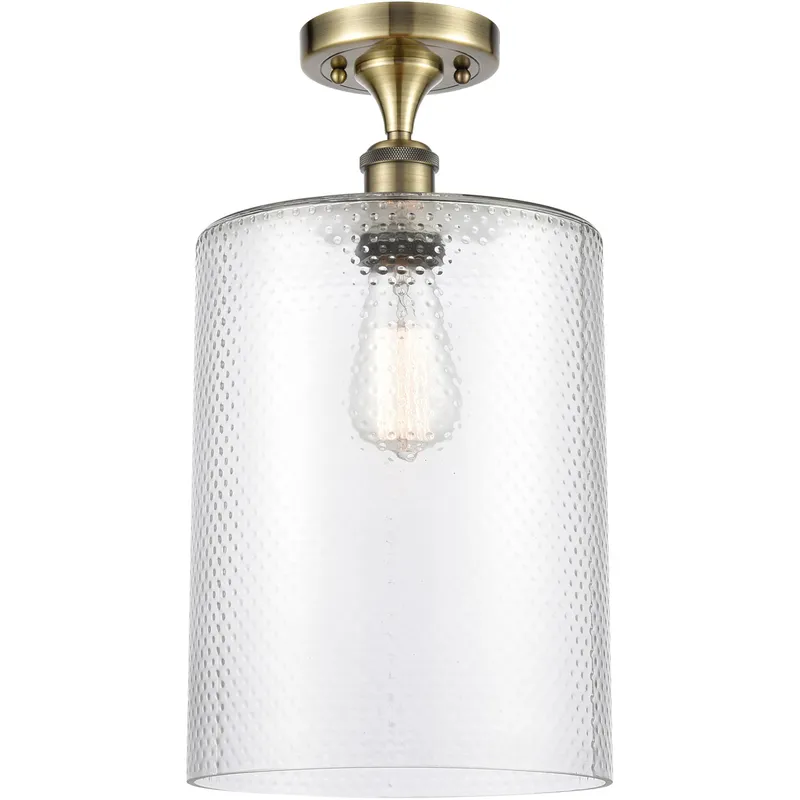 Ballston Large Cobbleskill 1 Light 9 inch Antique Brass Semi-Flush Mount Ceiling Light in Incandescent, Clear Glass, Ballston