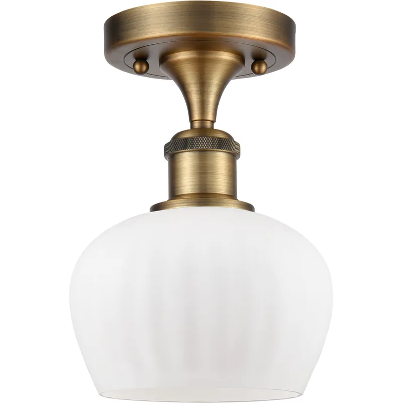 Fenton 1 Light 6.5 inch Brushed Brass Semi-Flush Mount Ceiling Light in Matte White Glass
