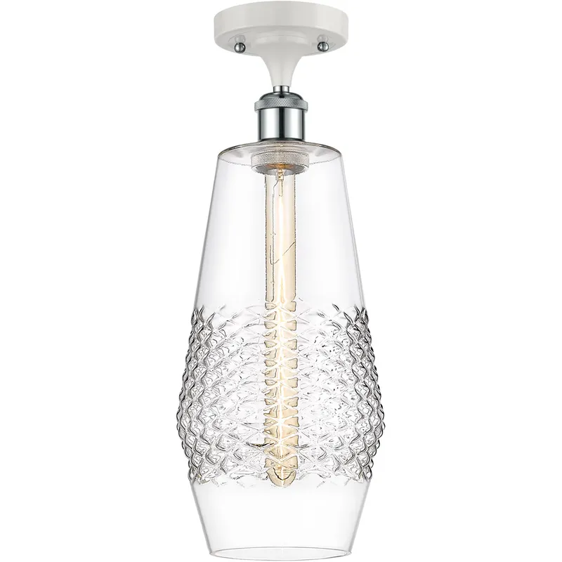 Ballston Windham LED 7 inch White and Polished Chrome Semi-Flush Mount Ceiling Light in Clear Glass