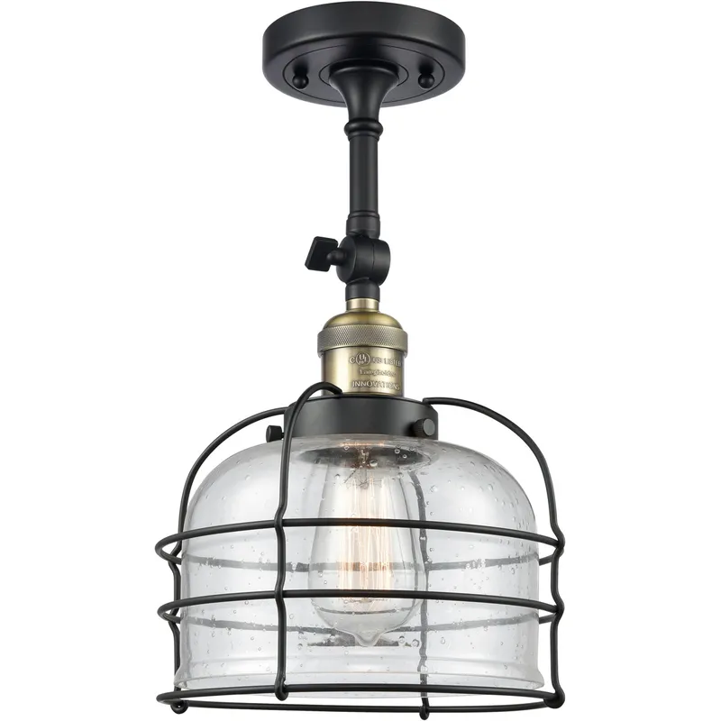 Franklin Restoration Large Bell Cage 1 Light 8 inch Black Antique Brass Semi-Flush Mount Ceiling Light in Seedy with Cage, Franklin Restoration