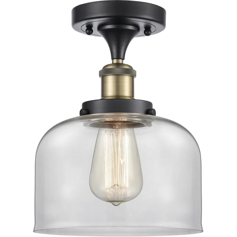 Ballston Large Bell 1 Light 8 inch Black Antique Brass Semi-Flush Mount Ceiling Light in Clear Glass