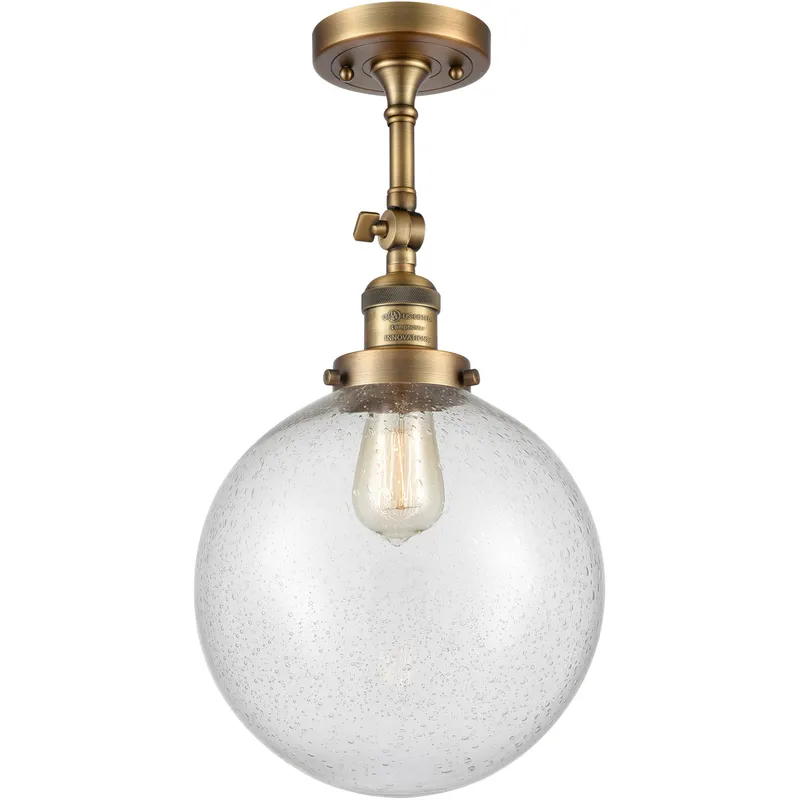 Franklin Restoration X-Large Beacon LED 10 inch Brushed Brass Semi-Flush Mount Ceiling Light in Seedy Glass, Franklin Restoration