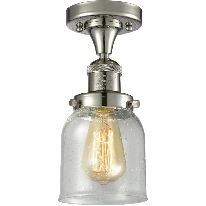 Franklin Restoration Small Bell 1 Light 5 inch Polished Nickel Semi-Flush Mount Ceiling Light in Seedy Glass, Franklin Restoration