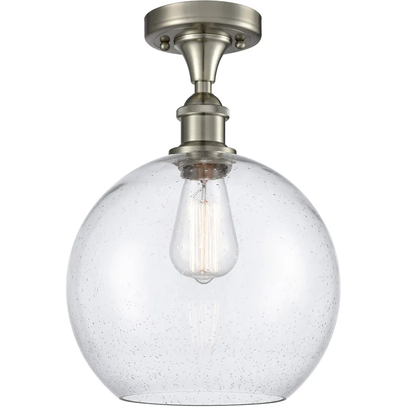 Ballston Large Athens LED 10 inch Brushed Satin Nickel Semi-Flush Mount Ceiling Light in Seedy Glass, Ballston