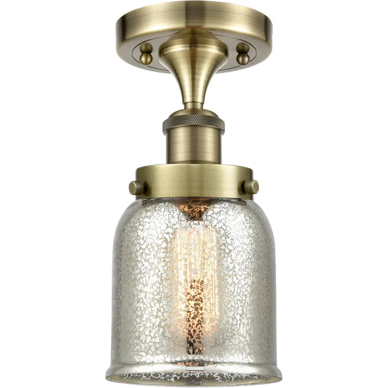 Bell 1 Light 5 inch Antique Brass Semi-Flush Mount Ceiling Light in Silver Plated Mercury Glass