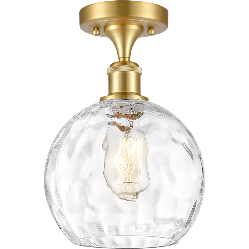 Athens Water Glass 1 Light 8 inch Satin Gold Semi-Flush Mount Ceiling Light