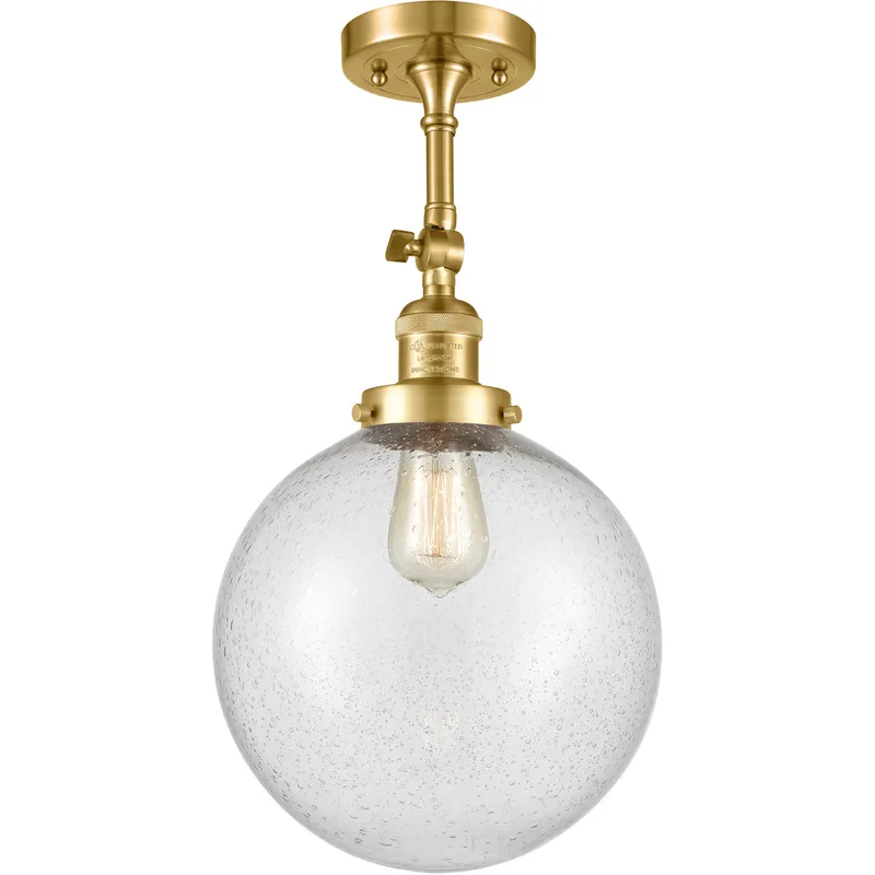 Franklin Restoration X-Large Beacon LED 10 inch Satin Gold Semi-Flush Mount Ceiling Light in Seedy Glass, Franklin Restoration