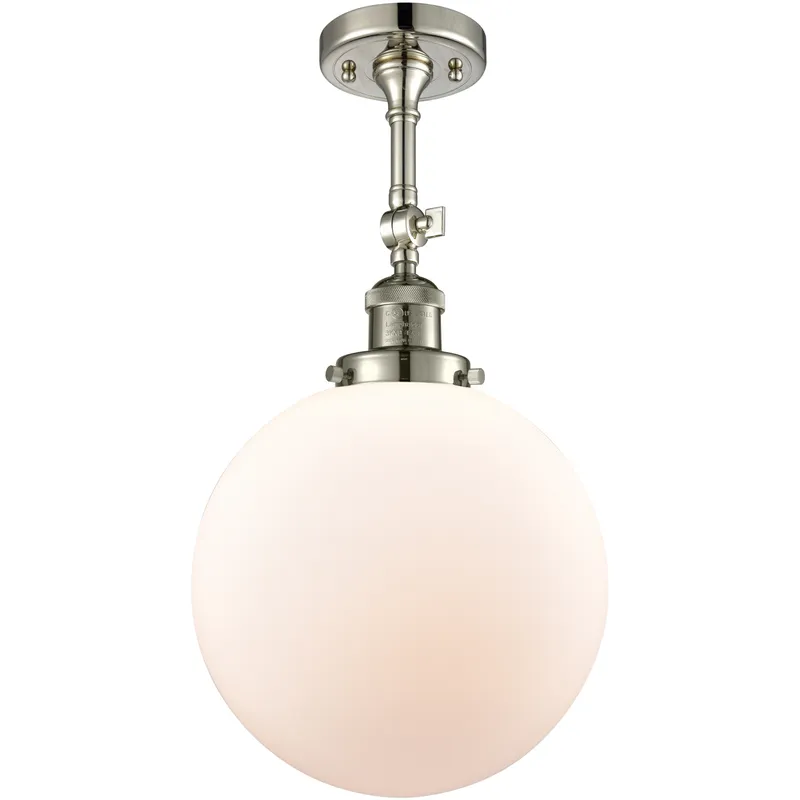 Franklin Restoration X-Large Beacon LED 10 inch Polished Nickel Semi-Flush Mount Ceiling Light in Matte White Glass, Franklin Restoration