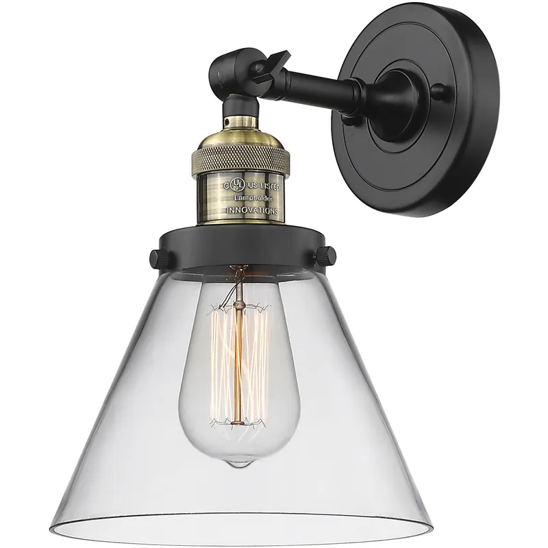 Franklin Restoration Large Cone 1 Light 8 inch Black Antique Brass Semi-Flush Mount Ceiling Light in Clear Glass, Franklin Restoration