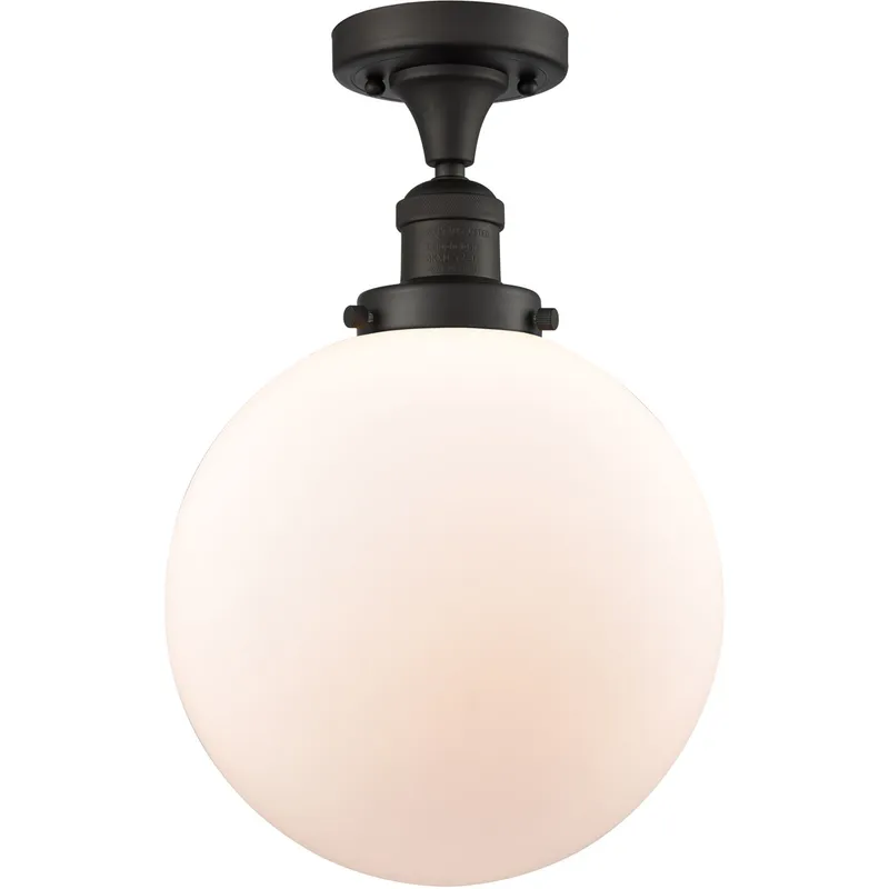 Franklin Restoration X-Large Beacon 1 Light 10 inch Oil Rubbed Bronze Semi-Flush Mount Ceiling Light in Matte White Glass, Franklin Restoration