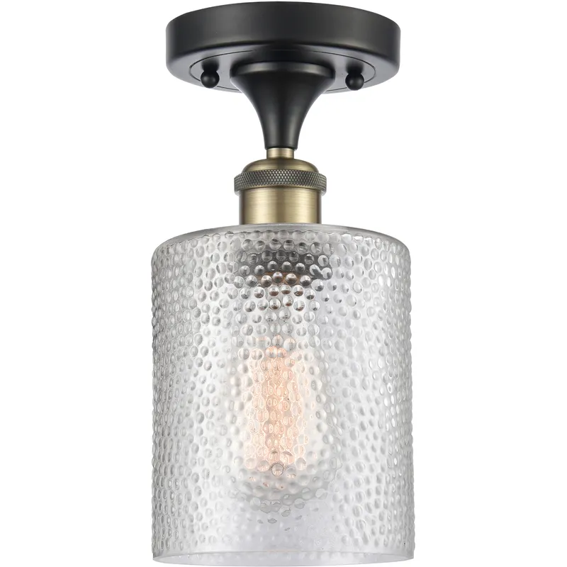 Cobbleskill 1 Light 5 inch Black Antique Brass Semi-Flush Mount Ceiling Light in Clear Glass